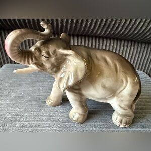 Vintage Japan Ceramic Glazed Elephant Figurine Trunk Up Collectible